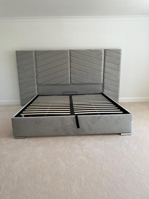 Stratus Interiors Atlas Wide Headboard Gold & Silver Trim Bed FrameDoorstep Delivery Only No AssemblySmall DoubleGas Lift Ottoman Storage from B&Q