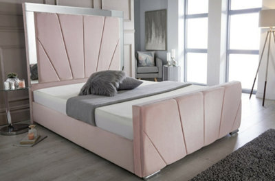 Stratus Interiors Knightsbridge Art Deco Lined Mirrored Bed FrameDoorstep Delivery Only No AssemblySmall DoubleGas Lift Ottoman Storage from B&Q