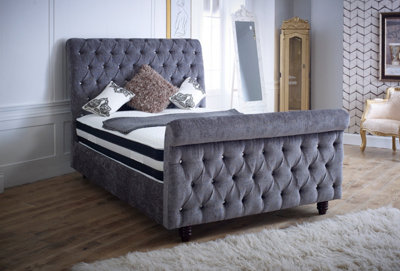 Stratus Interiors Montreal Chesterfield Upholstered Sleigh Bed FrameAdd Professional Assembly & Delivery- Super KingGas Lift Ottoman Storage from B&Q