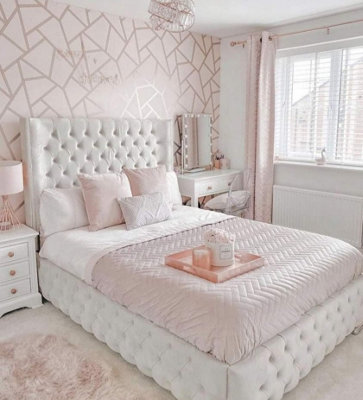 Stratus Interiors Kensington Wing Back Studded Bed Frame.Add Professional Assembly & Delivery- SingleGas Lift Ottoman Storage Type from B&Q