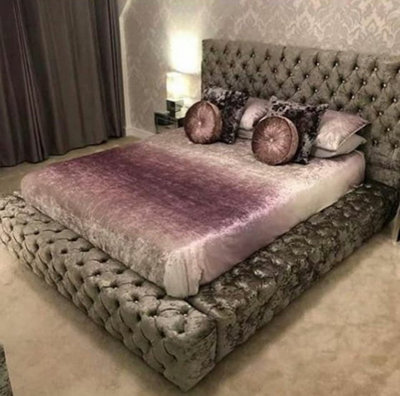 Stratus Interiors Ambassador Chesterfield Upholstered Platform Bed FrameDoorstep Delivery Only No AssemblyDoubleGas Lift Ottoman Storage from B&Q