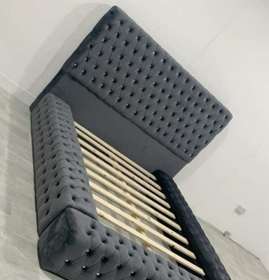 Stratus Interiors Ambassador Chesterfield Upholstered Platform Bed FrameAdd Professional Assembly & Delivery- SingleGas Lift Ottoman Storage from B&Q