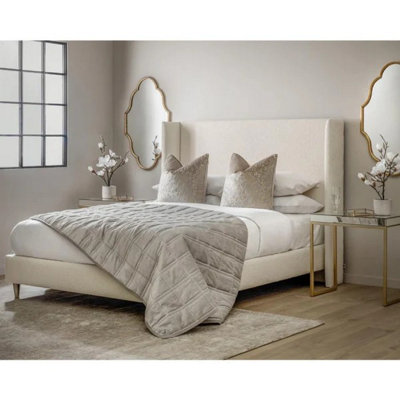 Stratus Interiors Teddy Boucle Fabric Luxurious Wing Back Bed Frame-Add Professional Assembly & Delivery- Super King-Gas Lift Ottoman Storage from B&Q
