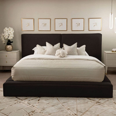 Stratus Interiors Tempa Modern Velvet Platform Bed Piping BorderDoorstep Delivery Only No AssemblySuper KingGas Lift Ottoman Storage Type from B&Q