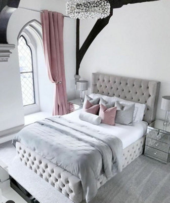 Stratus Interiors Kensington Wing Back Studded Bed Frame.Doorstep Delivery Only No AssemblySmall DoubleGas Lift Ottoman Storage Type from B&Q