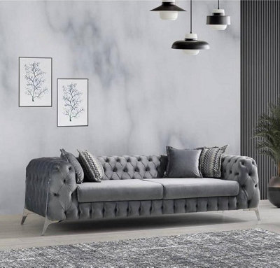 Stratus Interiors Italian Velvet Chesterfield Hand-Upholstered 3 Seater SofaLuxurious Deep Button from B&Q