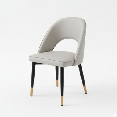 B&Q -  Astra Dining Chair Gold Tipped Wooden Legs Leather And FabricGrey Leather Pu