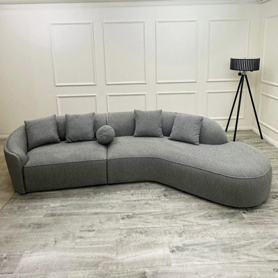 Stratus Interiors Curved Corner Boucle 6 Seater Teddy Fabric Sofa In Grey from B&Q