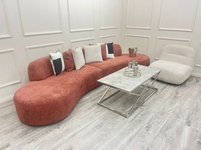 Stratus Interiors Miami Boucle Corner Sofa Curved Cinema StyleBurnt Orange -6 Seater from B&Q