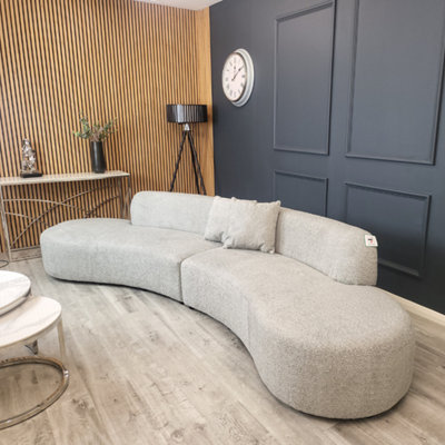 Stratus Interiors Miami Boucle Corner Sofa Curved Cinema StyleSilver Grey- 6 Seater from B&Q