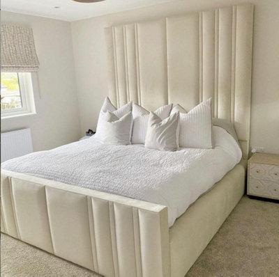 Stratus Interiors Felix Tall Lined Headboard Panel Bed Frame Optional Gas Lift StorageNon StorageDouble from B&Q