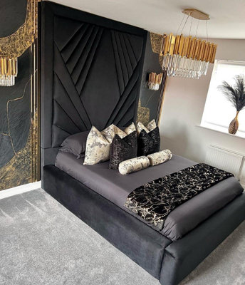 Stratus Interiors Coco Geometric Lined Velvet Upholstered Bed Optional Gas Lift StorageSilver PlushSingleMetal Gaslift from B&Q