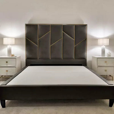 Stratus Interiors Julius Gold And Silver Abstract Accent Strip Bed Frame Optional Gas Lift StorageBlack NaplesSlatted Base from B&Q