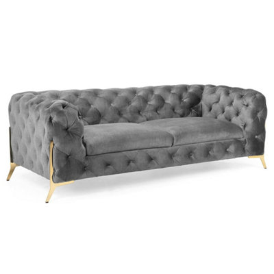 Stratus Interiors Modern Italian Chesterfield Sofa Plush Velvet 3 Seater 195W from B&Q