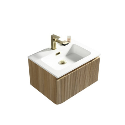 Flauto Oak Wall Hung Basin Drawer Vanity 600mm from B&Q