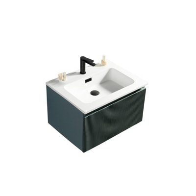 Flauto Smoked Sage Wall Hung Basin Drawer Vanity 600mm from B&Q