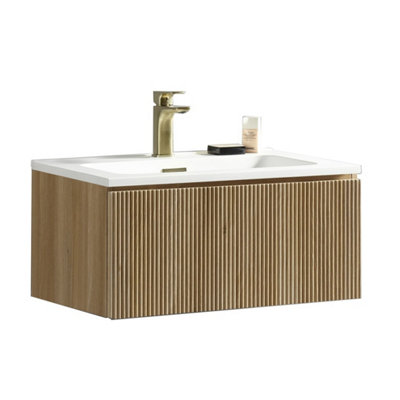 Flauto Oak Wall Hung Basin Drawer Vanity 800mm from B&Q