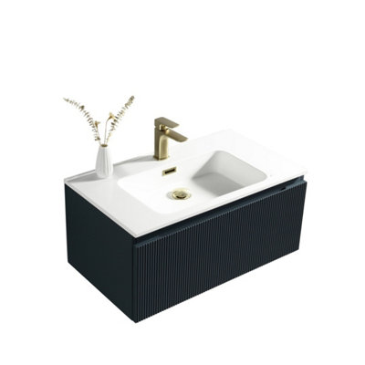 Flauto Midnight Wall Hung Basin Drawer Vanity 800mm from B&Q