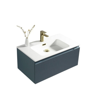 Flauto Smoked Sage Wall Hung Basin Drawer Vanity 800mm from B&Q