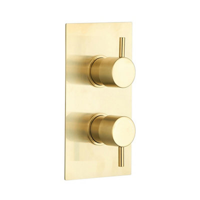 Menai Brushed Brass Round Thermostatic Shower Valve2 Outlet from B&Q