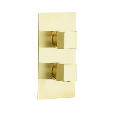 Menai Brushed Brass Square Thermostatic Shower Valve2 Outlet from B&Q
