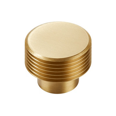 Plank Hardware Plank Hardware Satin Brass Effect Round Grooved Cabinet Knob (Dia)32mm from B&Q