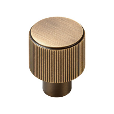 Plank Hardware Plank Hardware Satin Brass Antique Brass Effect Round Grooved Cabinet Knob (Dia)25mm from B&Q