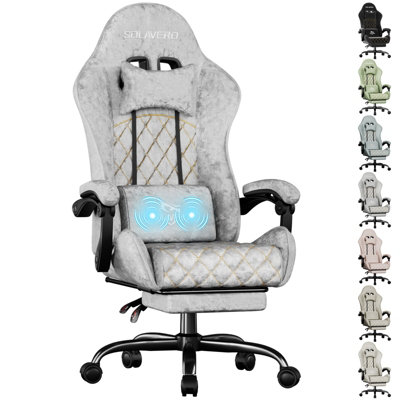  - Precision Synergie Fabric Gaming ChairMassage Computer Chair With FootrestLumbar Support & Height Adjustable For HomeSilver