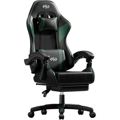  - Precision Synergie Gaming Chair For AdultsReclining Computer Chair With FootrestLumbar SupportHeadrestGreen Black