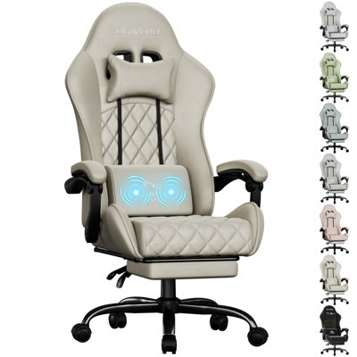  - Precision Synergie Fabric Gaming ChairMassage Computer Chair With FootrestLumbar Support & Height Adjustable For HomeBeige