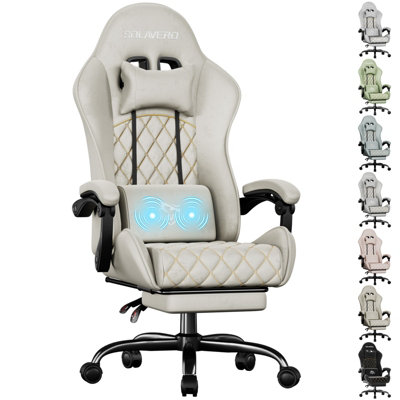 - Precision Synergie Fabric Gaming ChairMassage Computer Chair With FootrestLumbar Support & Height Adjustable For HomeBrown
