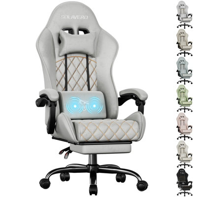  - Precision Synergie Fabric Gaming ChairMassage Computer Chair With FootrestLumbar Support & Height Adjustable For HomeGray