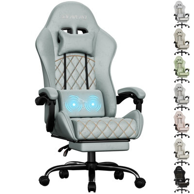  - Precision Synergie Fabric Gaming ChairMassage Computer Chair With FootrestLumbar Support & Height Adjustable For HomeBlue