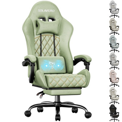  - Precision Synergie Fabric Gaming ChairMassage Computer Chair With FootrestLumbar Support & Height Adjustable For HomeGreen