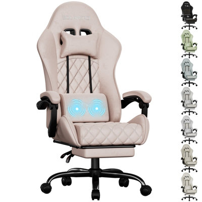  - Precision Synergie Fabric Gaming ChairMassage Computer Chair With FootrestLumbar Support & Height Adjustable For HomePink