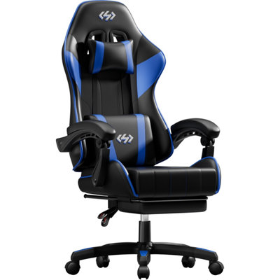  - Precision Synergie Gaming Chair For AdultsReclining Computer Chair With FootrestLumbar Support & HeadrestBlue Black
