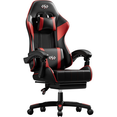  - Precision Synergie Gaming Chair For AdultsReclining Computer Chair With FootrestLumbar SupportHeadrestRed Black