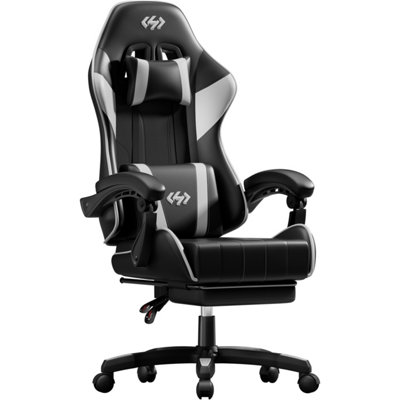  - Precision Synergie Gaming Chair For AdultsReclining Computer Chair With FootrestLumbar SupportHeadrestWhite Black