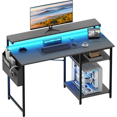 Precision Synergie 120 X 48 Cm Computer DeskOffice Desk With Led Lights And Monitor StandModern StyleGrey