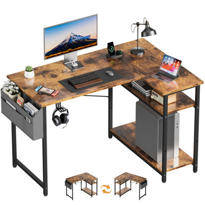Precision Synergie L Shaped Gaming Desk110 X 80 Cm Corner Computer Desk With Reversible Storage ShelvesBrown