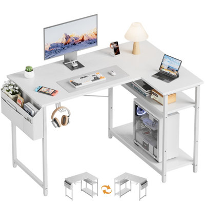 Precision Synergie L Shaped Gaming Desk110 X 80 Cm Corner Computer Desk With Reversible Storage ShelvesWhite