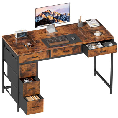 Precision Synergie Computer Desk With Drawers120 X 50 Cm Reversible Home Office Desk With StorageBrown