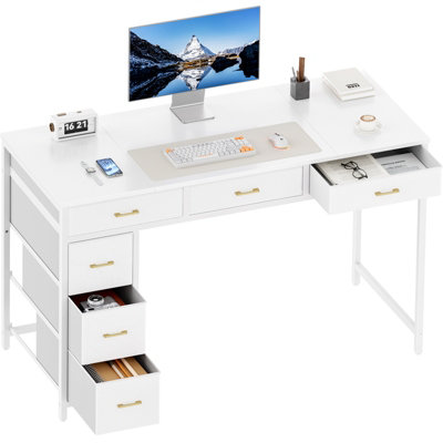Precision Synergie Computer Desk With Drawers120 X 50 Cm Reversible Home Office Desk With StorageWhite
