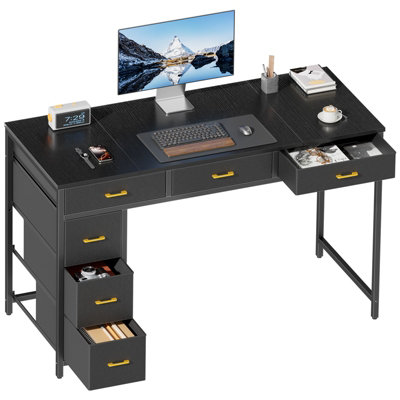 Precision Synergie Computer Desk With Drawers120 X 50 Cm Reversible Home Office Desk With StorageBlack