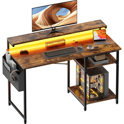 Precision Synergie 120 X 48 Cm Computer DeskOffice Desk With Led Lights And Monitor StandModern StyleBrown