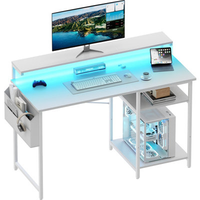 Precision Synergie 120 X 48 Cm Computer DeskOffice Desk With Led Lights And Monitor StandModern StyleWhite