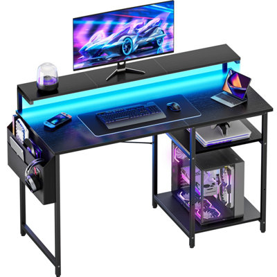Precision Synergie 120 X 48 Cm Computer DeskOffice Desk With Led Lights And Monitor StandModern StyleBlack