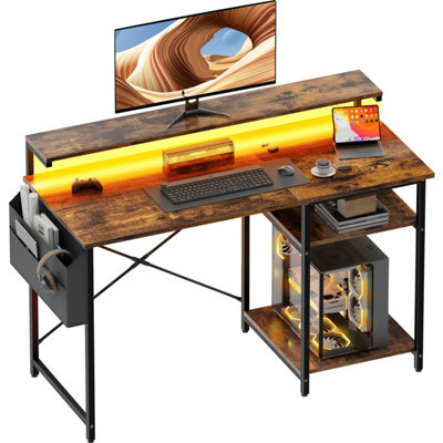 Precision Synergie 100 X 48 Cm Computer DeskOffice Desk With Led Lights And Monitor StandModern StyleBrown