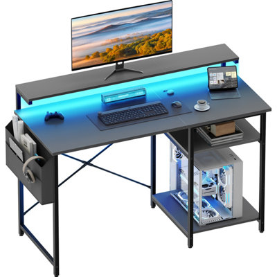 Precision Synergie 100 X 48 Cm Computer DeskOffice Desk With Led Lights And Monitor StandModern StyleGrey
