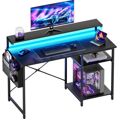 Precision Synergie 100 X 48 Cm Computer DeskOffice Desk With Led Lights And Monitor StandModern StyleBlack